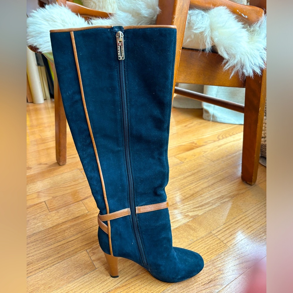 IVANKA TRUMP Blue Suede Boots with tan accents. Size 6. Women’s.
